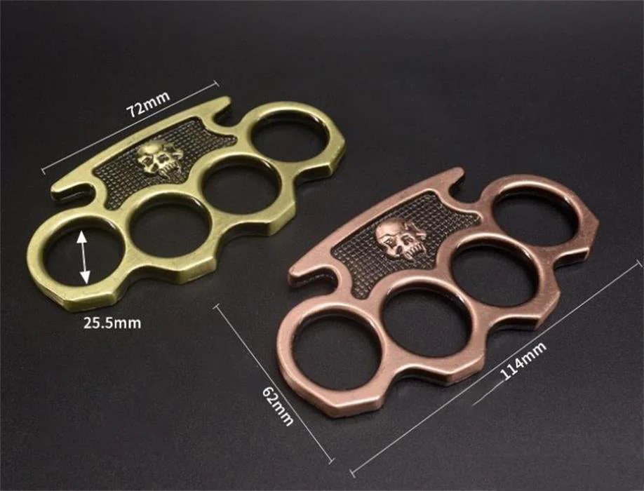 Brass Knuckle Duster Skull Boxing Four Finger Buckle Defense Window Breaker Outdoor EDC Tool - Image 2