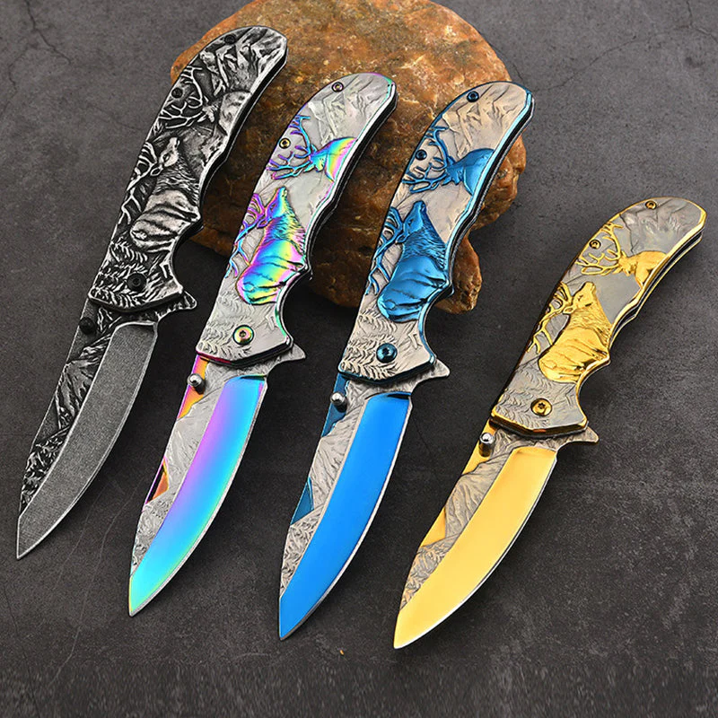 Deer Mountain Pattern Folding Knife Safety Defense Tactical Knives - Image 2