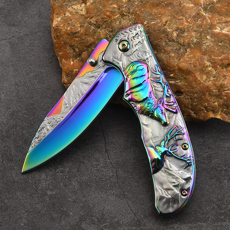 Deer Mountain Pattern Folding Knife Safety Defense Tactical Knives - Image 3