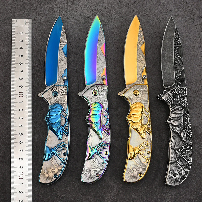 Deer Mountain Pattern Folding Knife Safety Defense Tactical Knives - Image 4