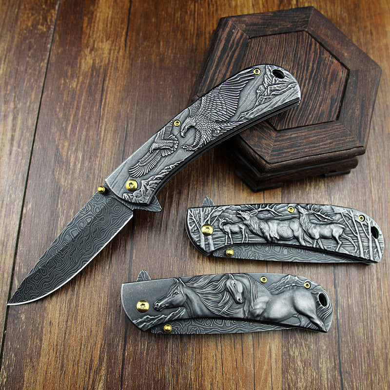 Embossed Pattern Folding Knife Outdoor Tactical Safety Knives - Image 2
