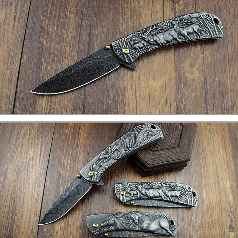 Embossed Pattern Folding Knife Outdoor Tactical Safety Knives - Image 3