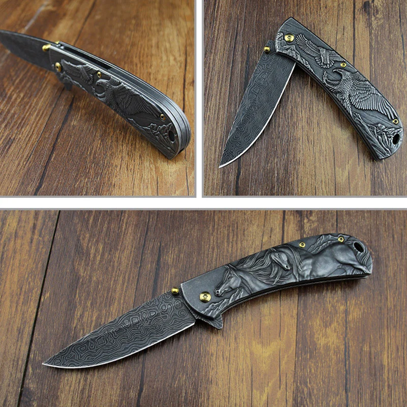 Embossed Pattern Folding Knife Outdoor Tactical Safety Knives - Image 7