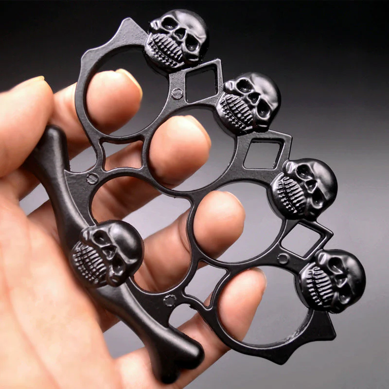 Five Ghost Head- Brass Knuckle Duster Boxing Four Finger Buckle Defense Window Breaker Outdoor EDC Tool