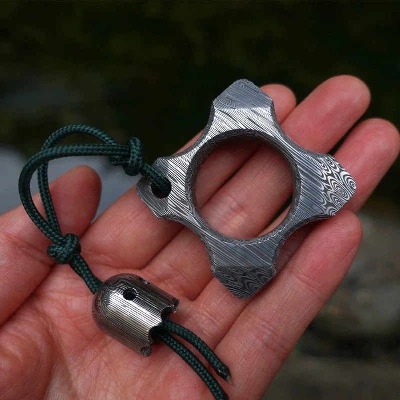 Four Corners Damascus Pattern Knuckle Duster Self-defense Gear