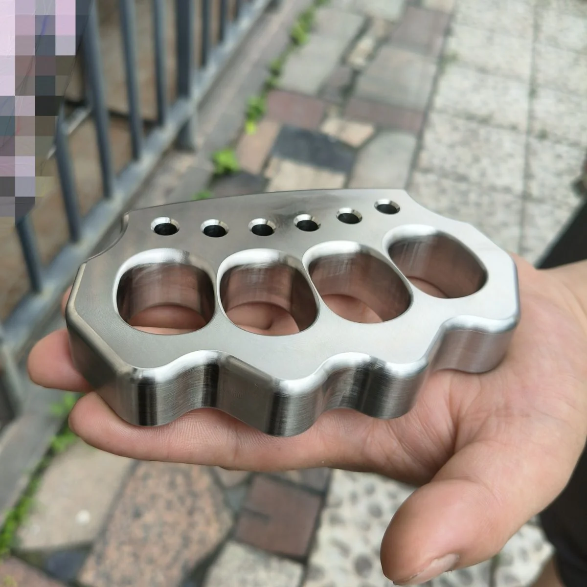 Large Finger Hole Solid Steel Knuckle Duster Fine Polish - Image 12