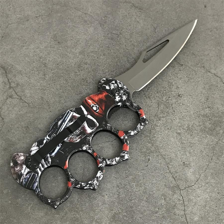 Skull Pattern Knuckle Folding Knife - Image 3