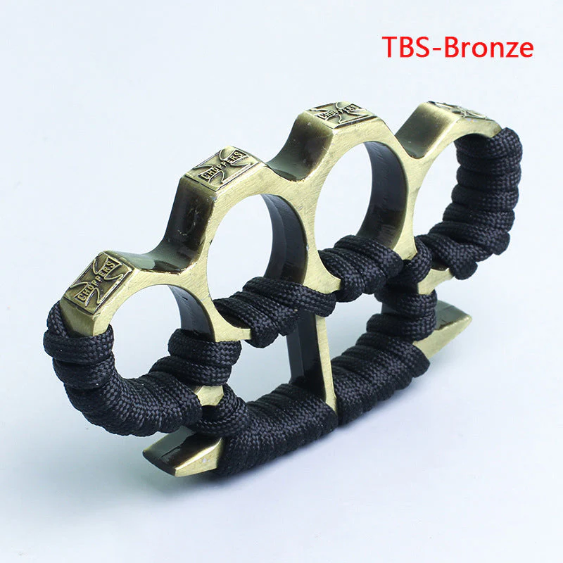 Solid Thickened with Cord Brass Knuckle Duster Boxing Self Defense Window Breaker Outdoor Portable EDC Tool