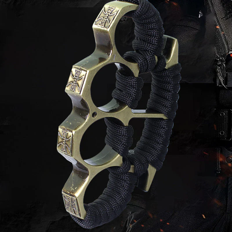 Solid Thickened with Cord Brass Knuckle Duster Boxing Self Defense Window Breaker Outdoor Portable EDC Tool - Image 3