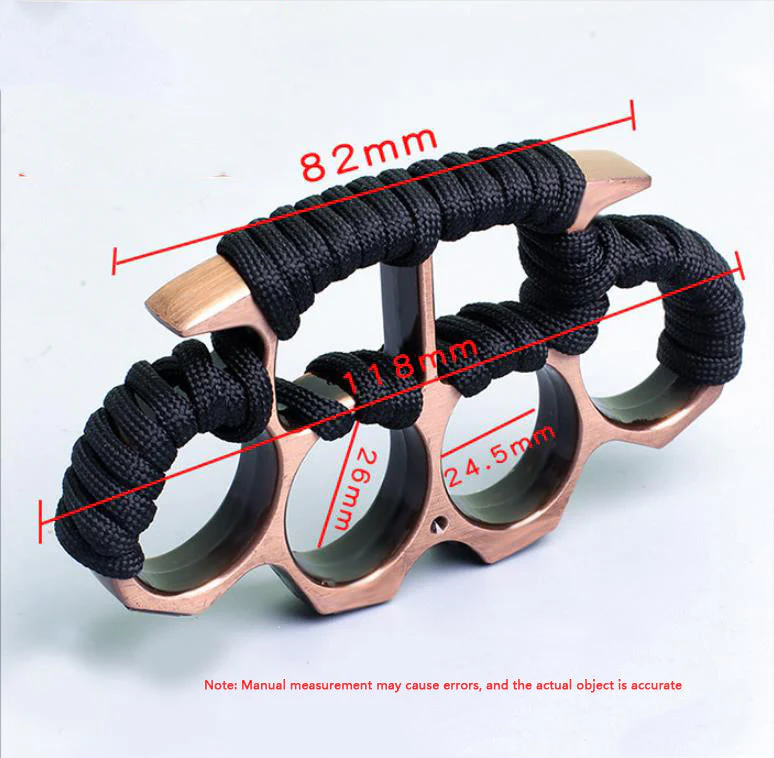 Solid Thickened with Cord Brass Knuckle Duster Boxing Self Defense Window Breaker Outdoor Portable EDC Tool - Image 6