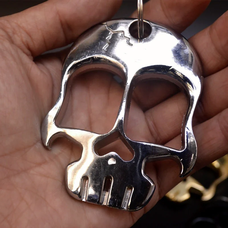 Thickened Skull Knuckle Duster Two Finger Boxing Defense Boxing Buckle Multi-function Bottle Opener - Image 11