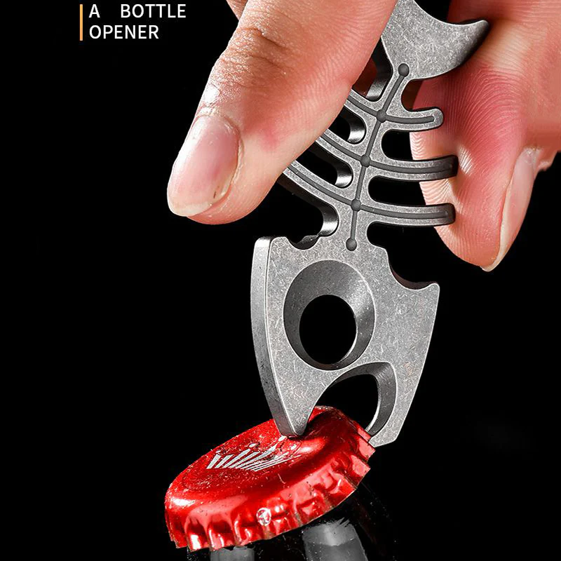 Titanium Fishbone Bottle Opener Self Defense EDC Tool - Image 3